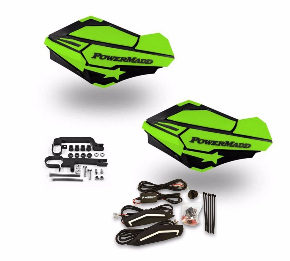 Powermadd Sentinel LED Handguards for Ski-Doo Snowmobile (Black/Green)