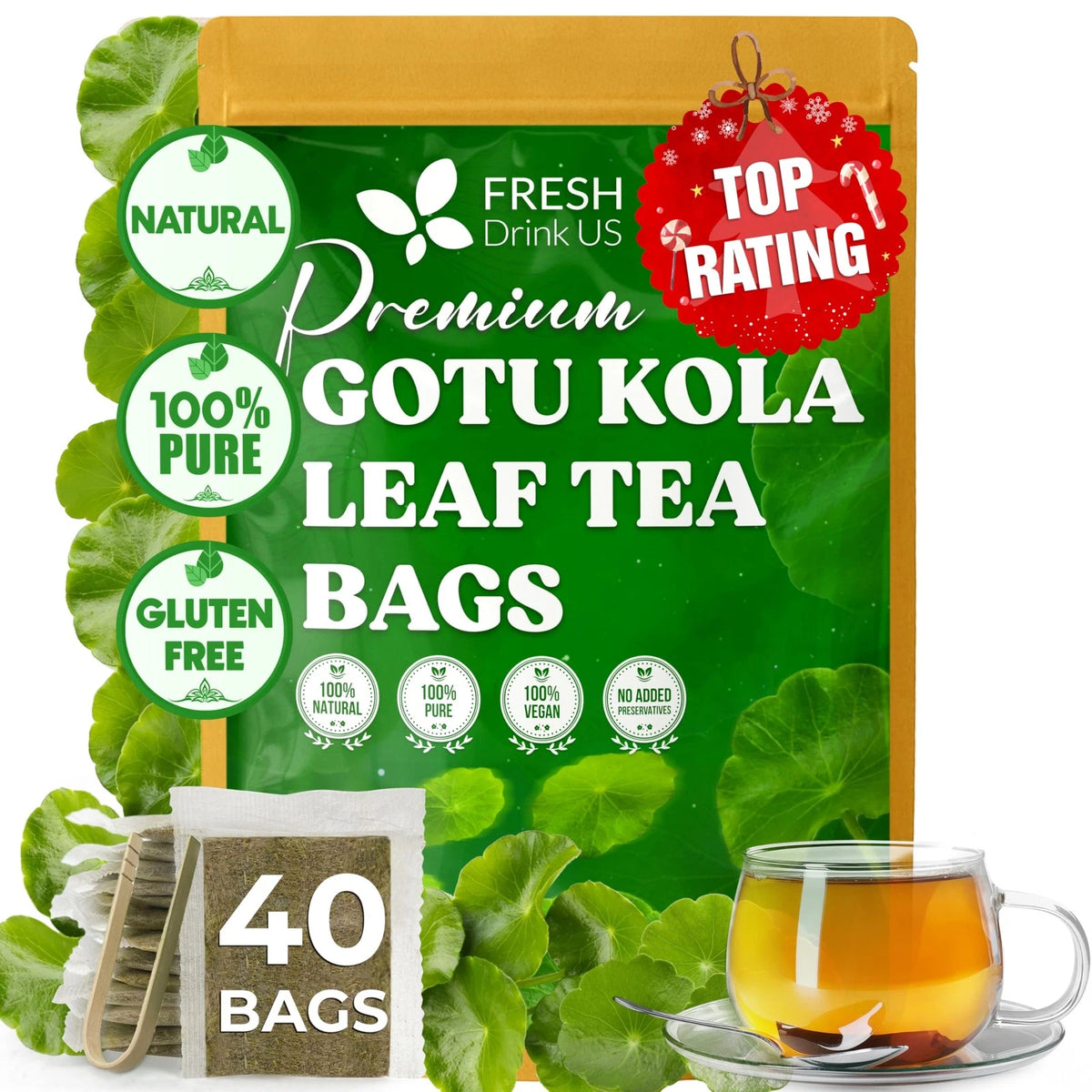 40 Bags Gotu Kola Leaf Tea for Herbal Wellness