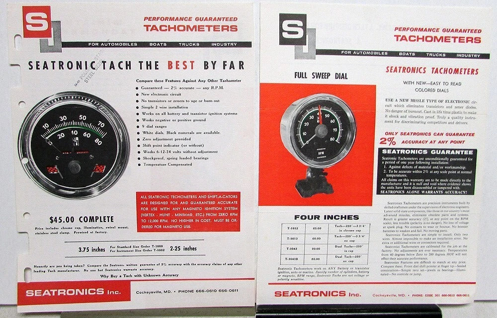 Performance Tachometers for Vintage Seatronics Inc (1970–1979)