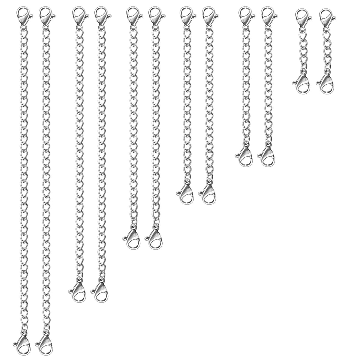 12X Necklace Extenders for Universal Use (1" 2" 3" 4" 5" 6") - Silver