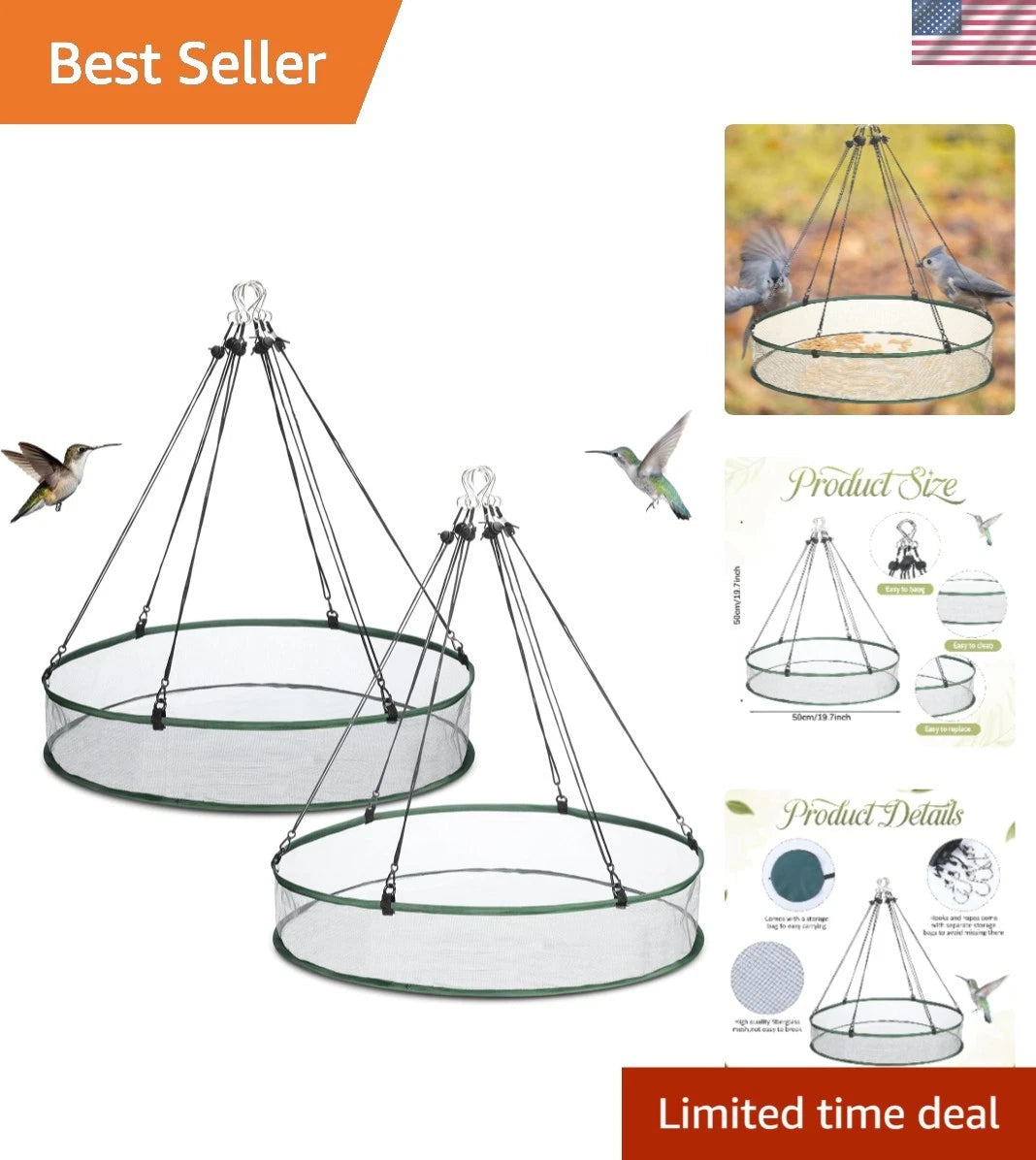 24-Inch Hanging Bird Seed Catcher - Easy-Refill, Weather Resistant