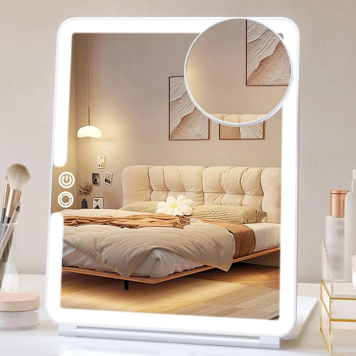 Rechargeable Travel Makeup Mirror with LED Lights and 10x7.5 Magnification