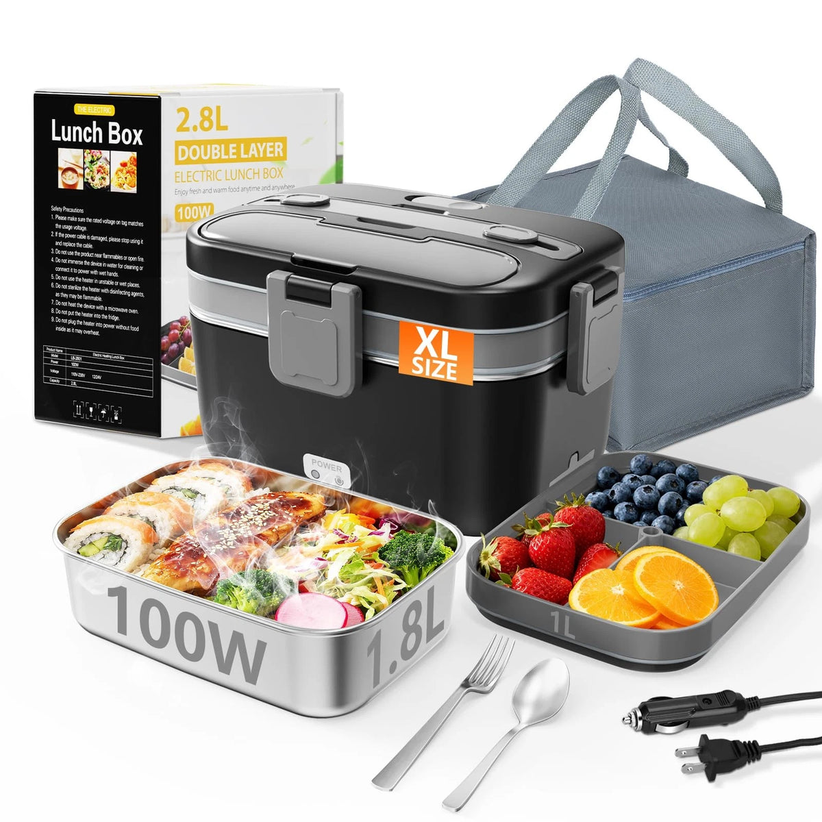 Electric Lunch Box 2.8L Double Layer 100W for Adults