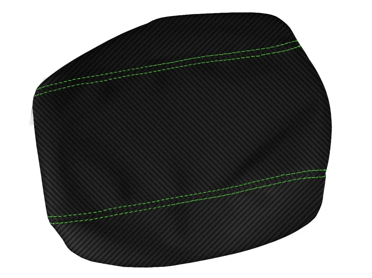 Console Lid Armrest Cover for Ford Mustang (2005–2009) Carbon Fiber Green Stitch