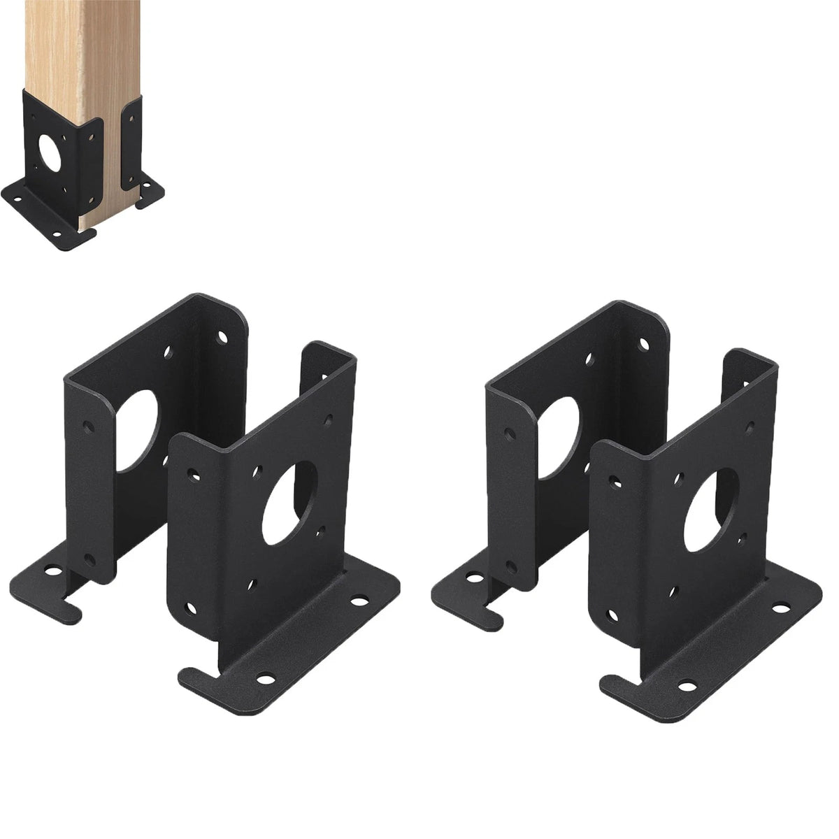 Set of 4 Wood Fence Pergola Post Base Brackets for Black Finish