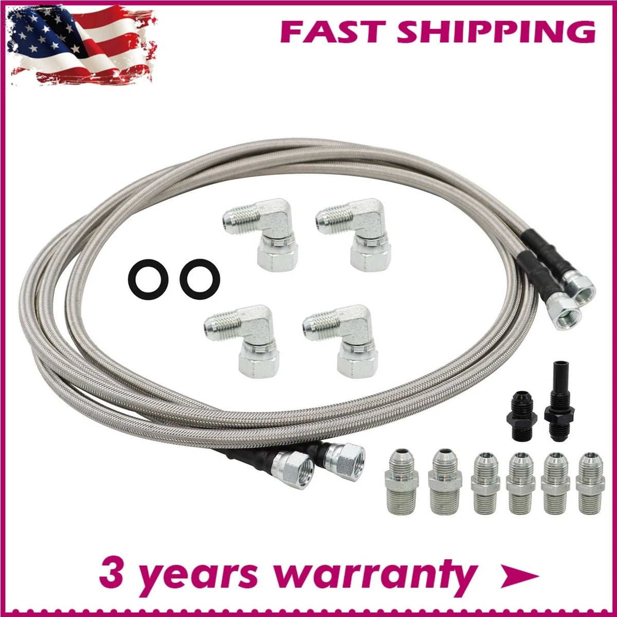 Set of 2 Braided Transmission Cooler Lines for TH350 TH400 4L60E 4L80E (1996+) OFK19-70-SS