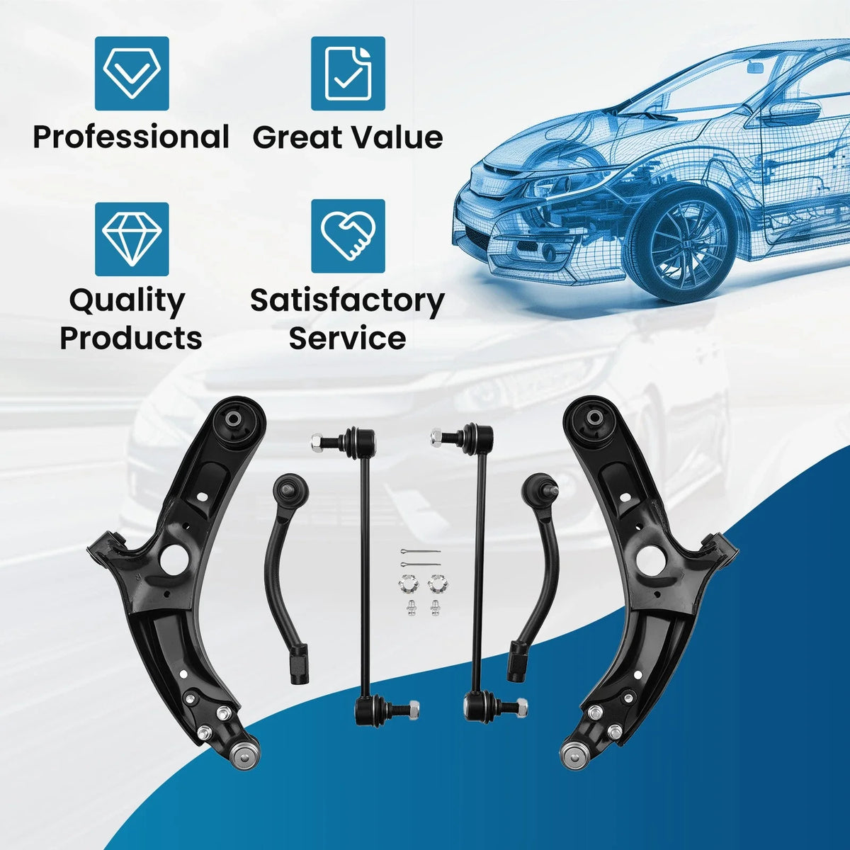 Front Control Arm Ball Joint & Sway Bar Link Kit for KIA Soul (2014–2019)