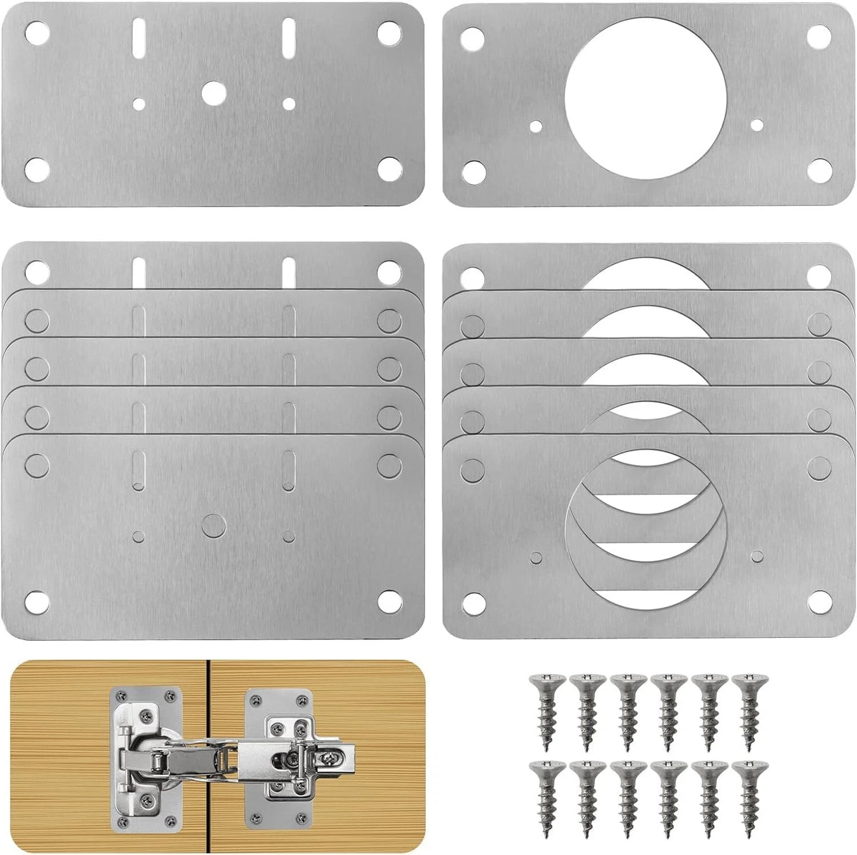 Cabinet Hinge Repair Plate Kit 1.7x3.5 Inch Silver