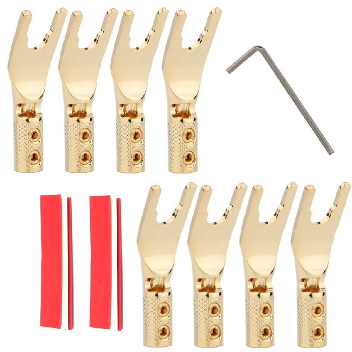 8x Gold Plated Copper Spade Connectors for HIFI Speaker Cable Repair
