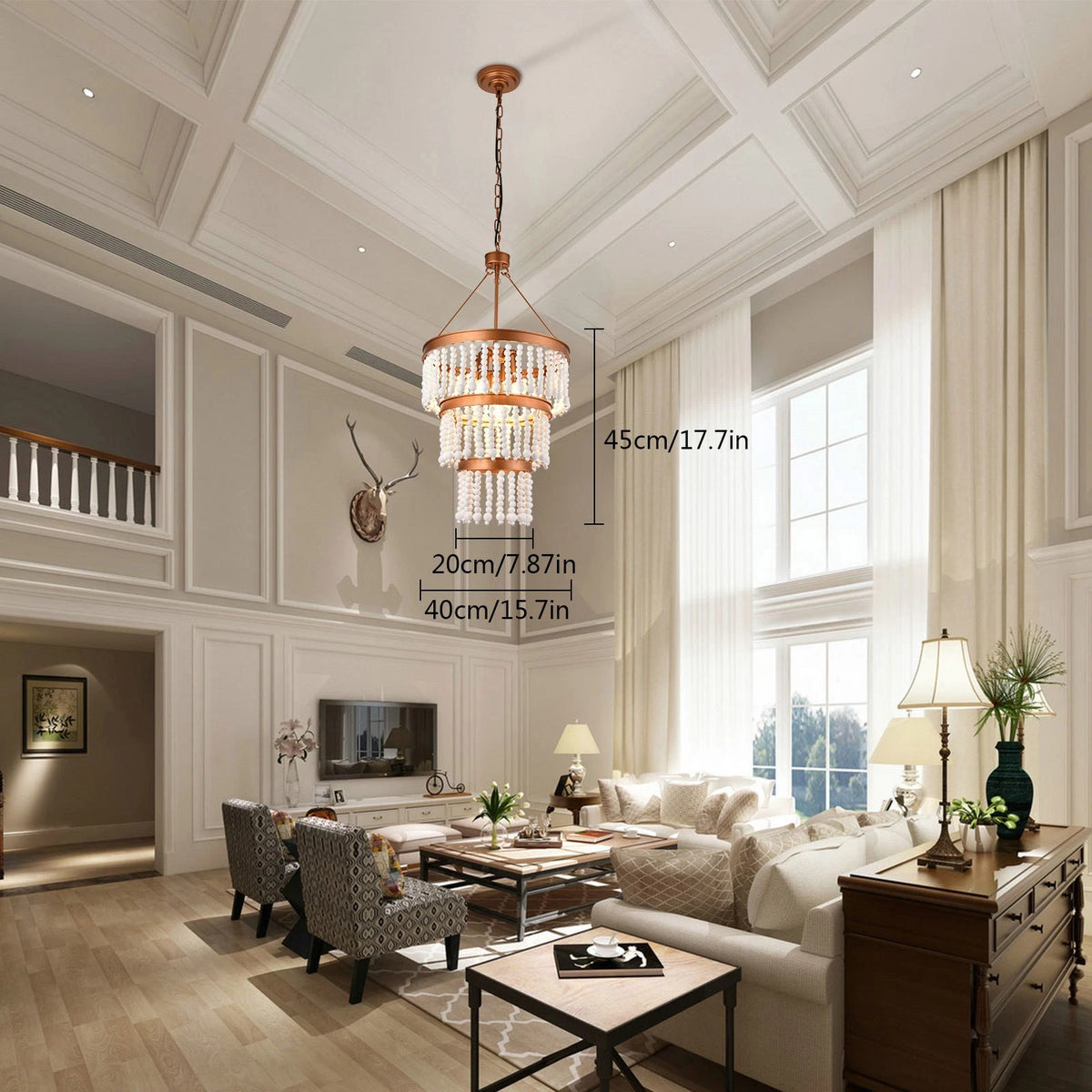 Wood Bead Chandelier for Kitchen Island, Entryway, Bedroom