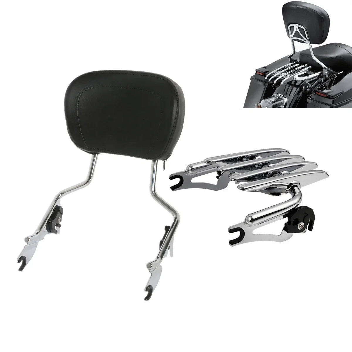 Sissy Bar Backrest & Luggage Rack for Harley Touring (2009–2025) Chrome