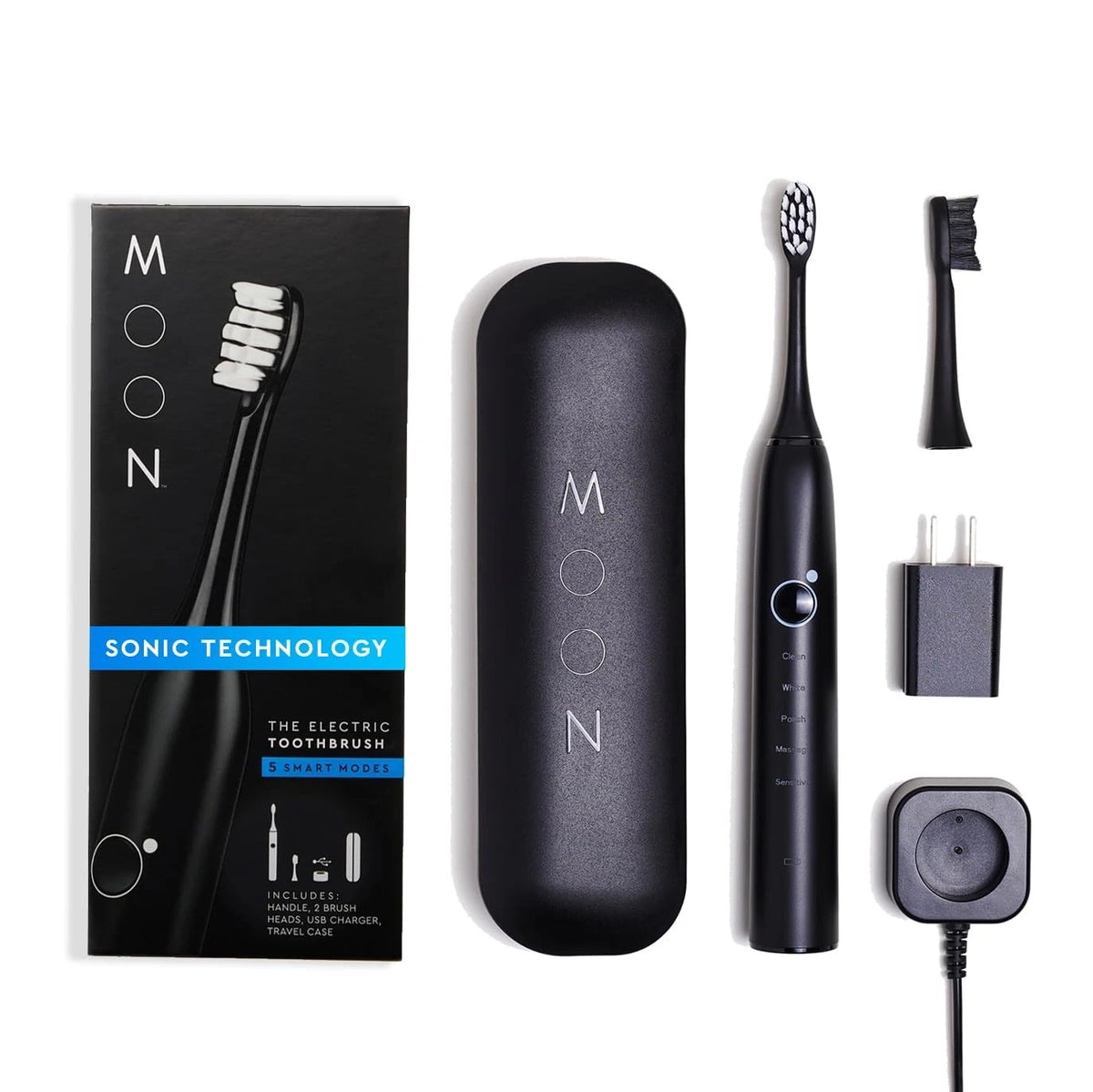 Sonic Electric Toothbrush for Adults & Teens (Black, 5 Smart Modes)