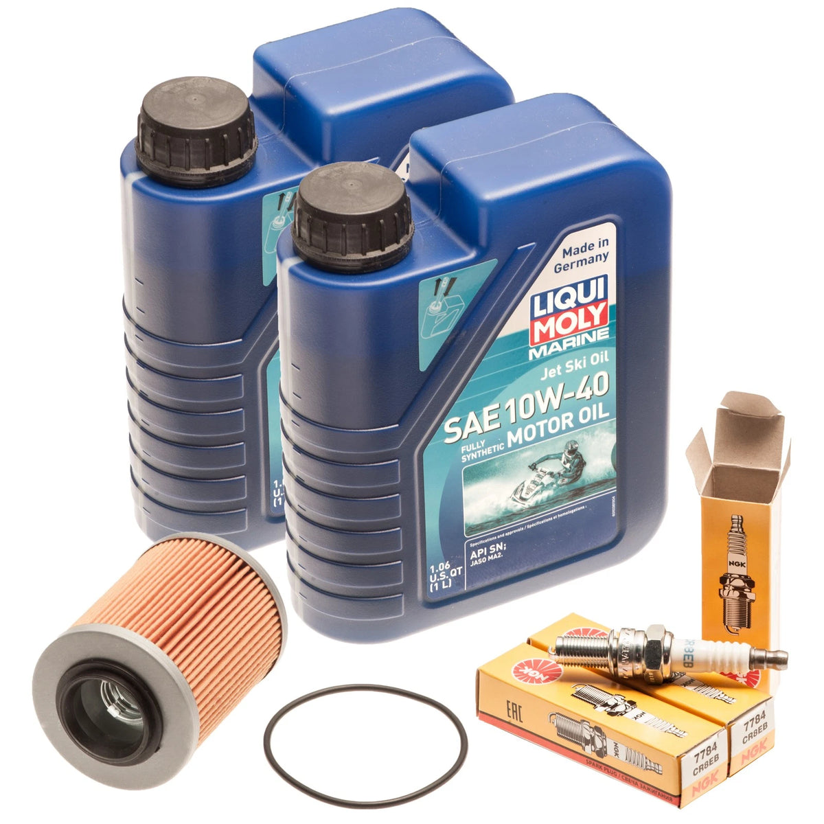 Oil Change Service Kit w/ Filter & NGK Plugs for SeaDoo Spark (2009–Present) 112-22-843-K1