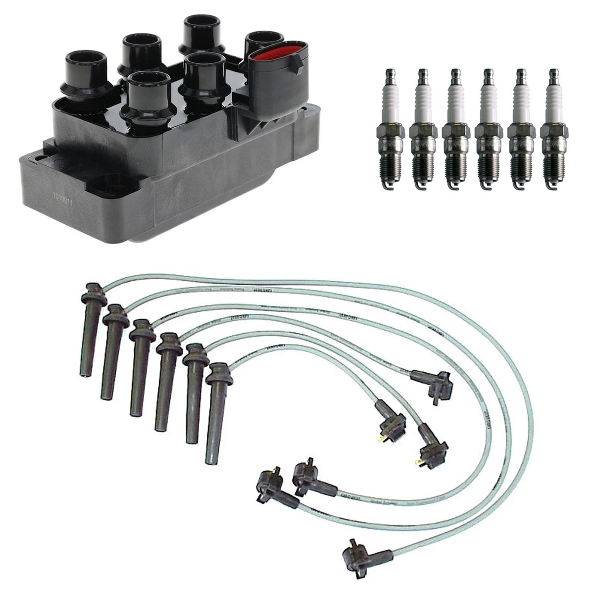 Ignition Coil & Denso 6 U-Groove Spark Plugs Wire Set for Ford Contour (1995–2000)