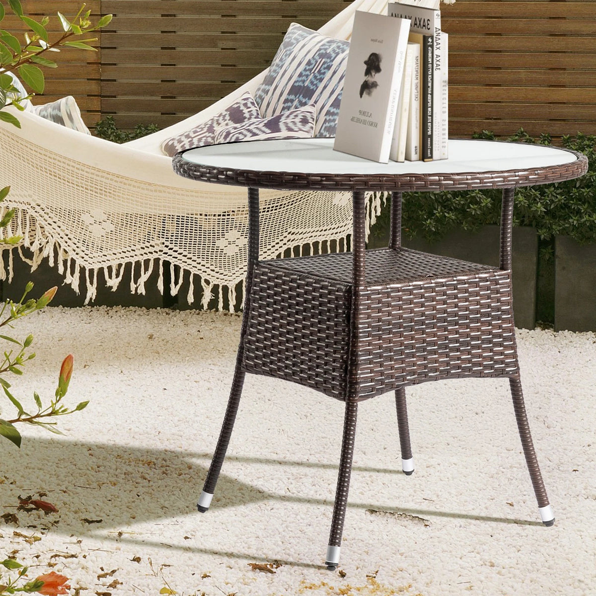 31.7" Round Wicker Dining Table for Garden Patio (All-Weather)