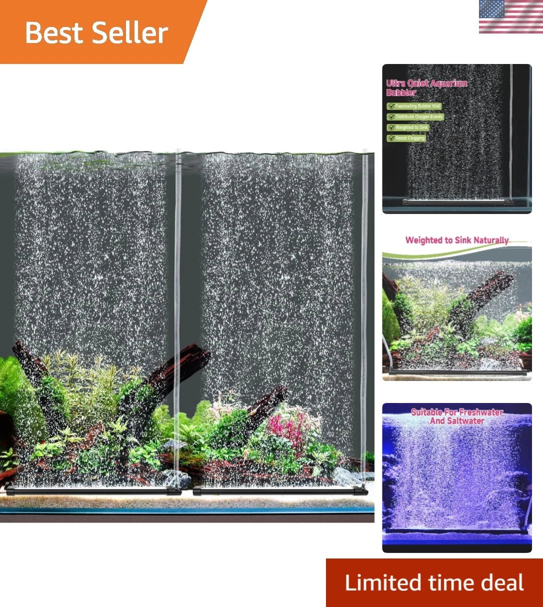 2-Pack Quiet Air Stone for Freshwater & Saltwater Aquarium