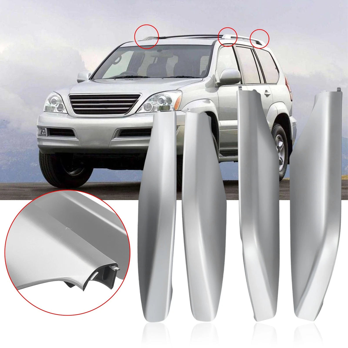 Set of 2 Silver Roof Rack Rail End Covers for Lexus GX470 (2003–2009)