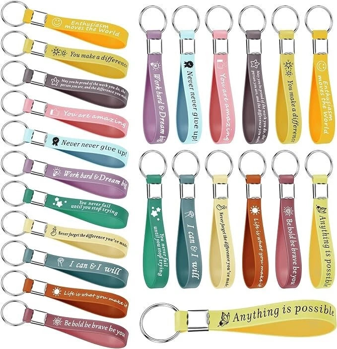 24 Pcs Silicone Keychains - Motivational Inspirational Pastel Colors