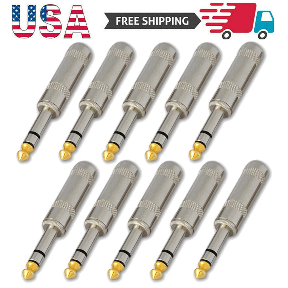 10PC 1/4 Stereo TRS Heavy Duty Male Audio Connector Plug