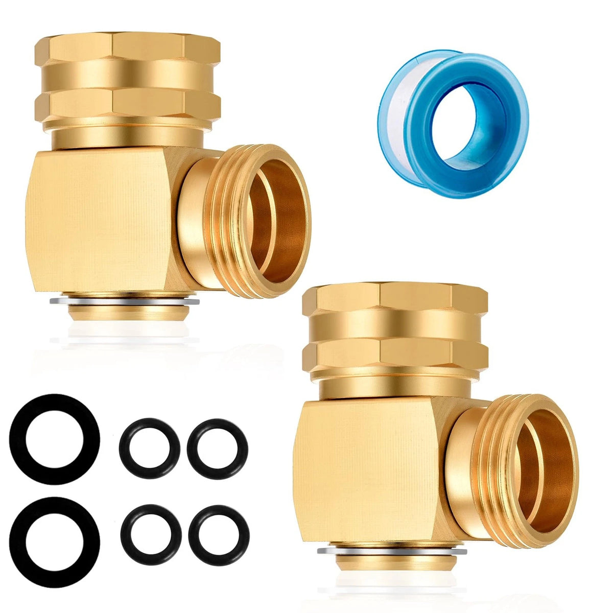 2X 90 Degree Garden Hose Elbow for Garden Use (Solid Brass, 3/4 Inch)