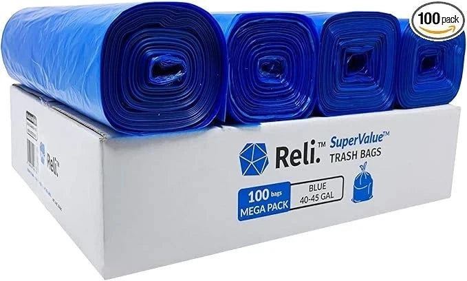 100 Count Blue Recycling Bags for 40-45 Gallon Containers