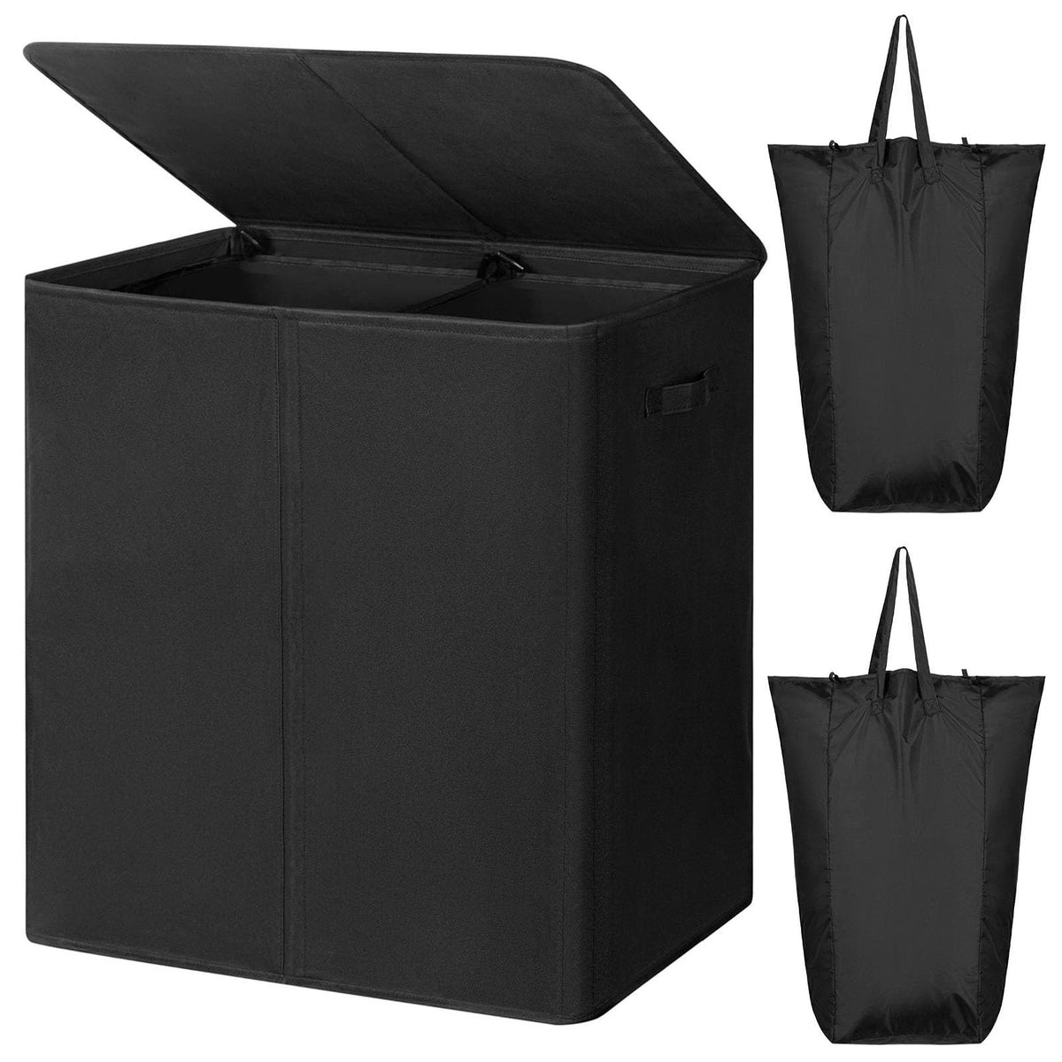 140L Double Laundry Hamper with Lid and Removable Bags for Home Use