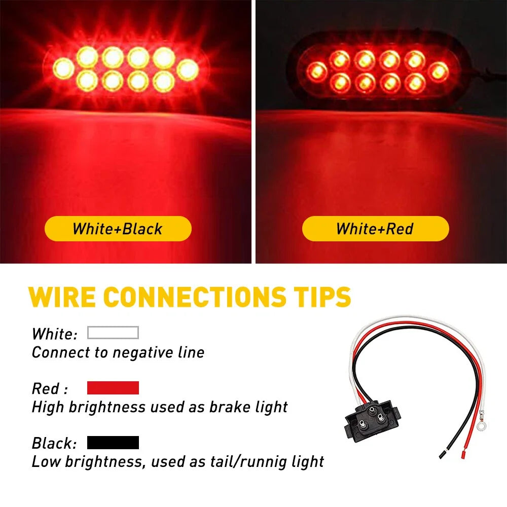 Set of 4 Oval Red White LED Stop Turn Tail Lights for Trailer Truck