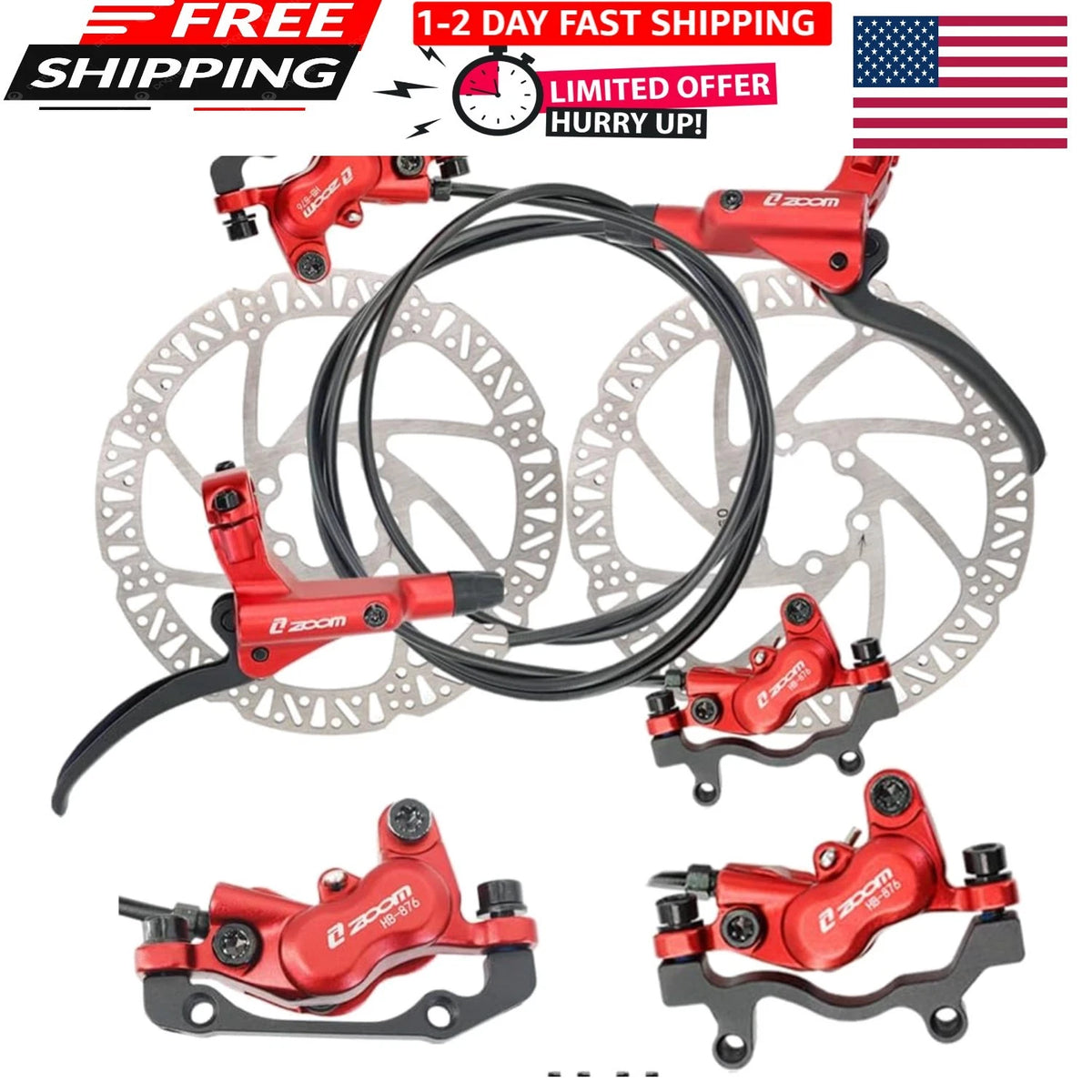 4-Piston Pre-Bled Hydraulic Disc Brake Set for Mountain Bike