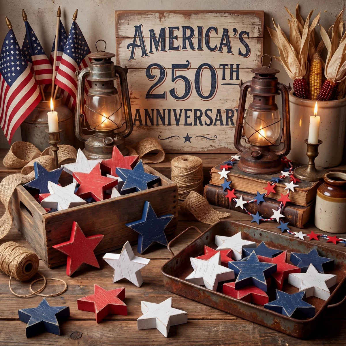 12pcs Rustic Wood Star Set for Tiered Tray Decor (4th of July)
