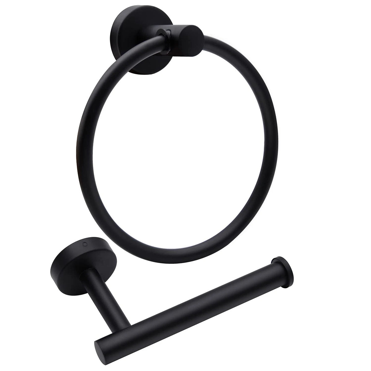 2X Matte Black Toilet Paper Holder and Towel Ring Set