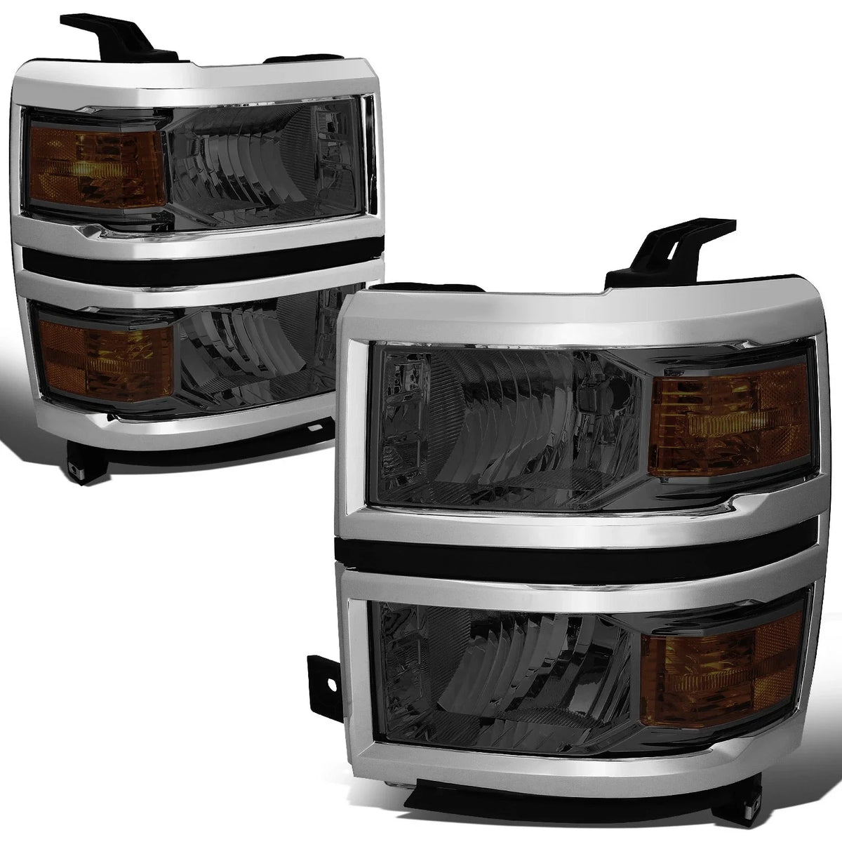 Pair of Smoked Amber Side Headlights for Chevy Silverado (2014–2015)