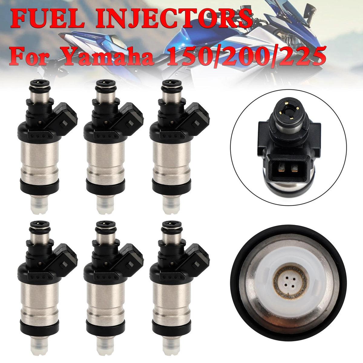 6PCS Fuel Injectors for Yamaha 150/200/225 HP 2 Stroke (M586-A040-6PCS)