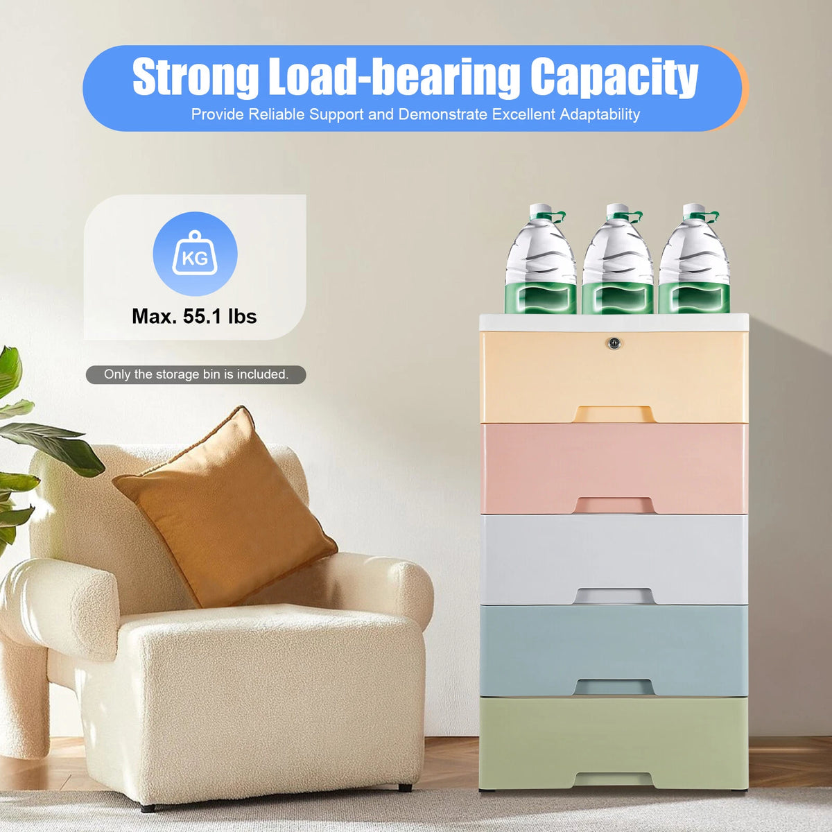 5-Drawer Dresser Tower for Bedroom Storage (Plastic)