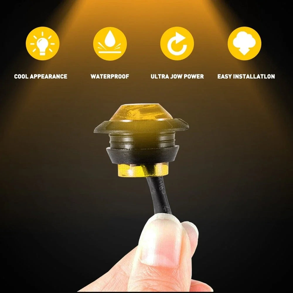20x Amber 3/4" Round LED Side Marker Lights for Trailer Truck (12V)