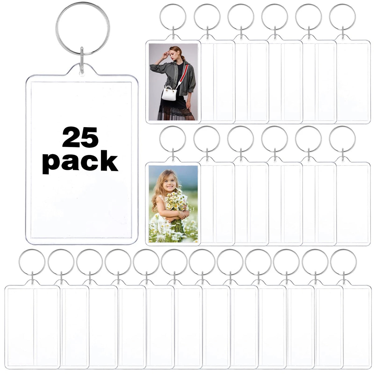 25 Pcs Clear Acrylic Photo Keychain 2x3 Inch
