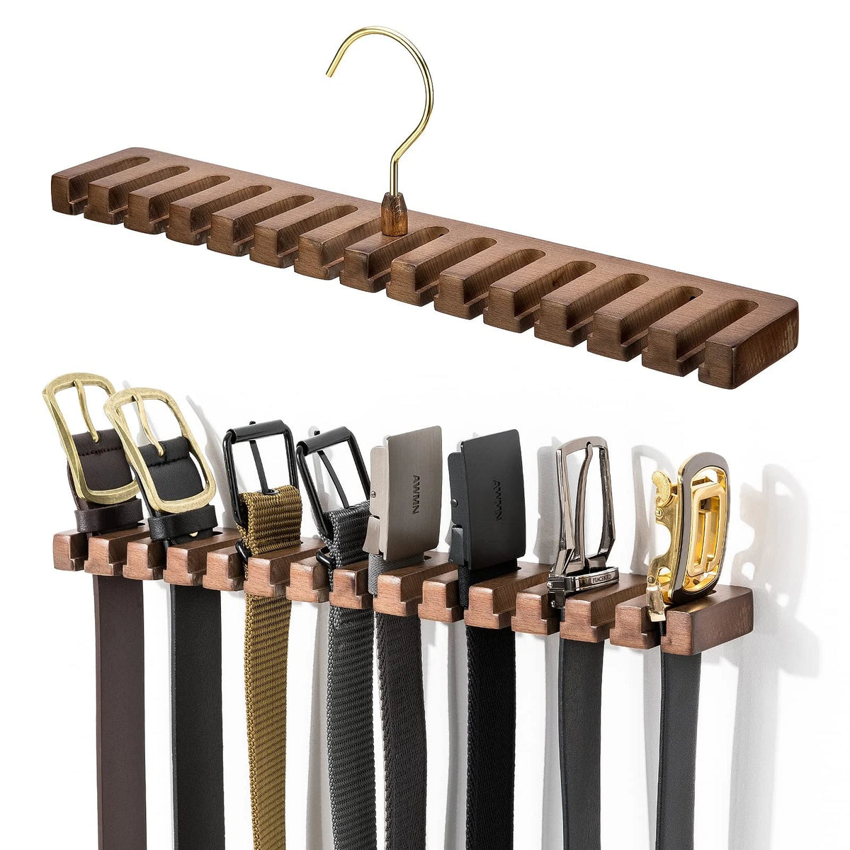 Wooden Belt Rack for Closet Wall Mount, Holds 14 Belts