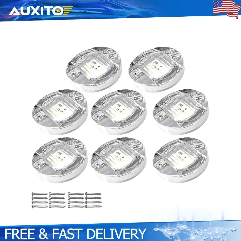 8X Round White LED Navigation Lights for Marine Boats (Universal)