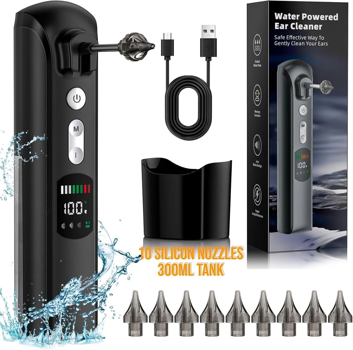 Electric Cordless Ear Cleaner with 10 Nozzles
