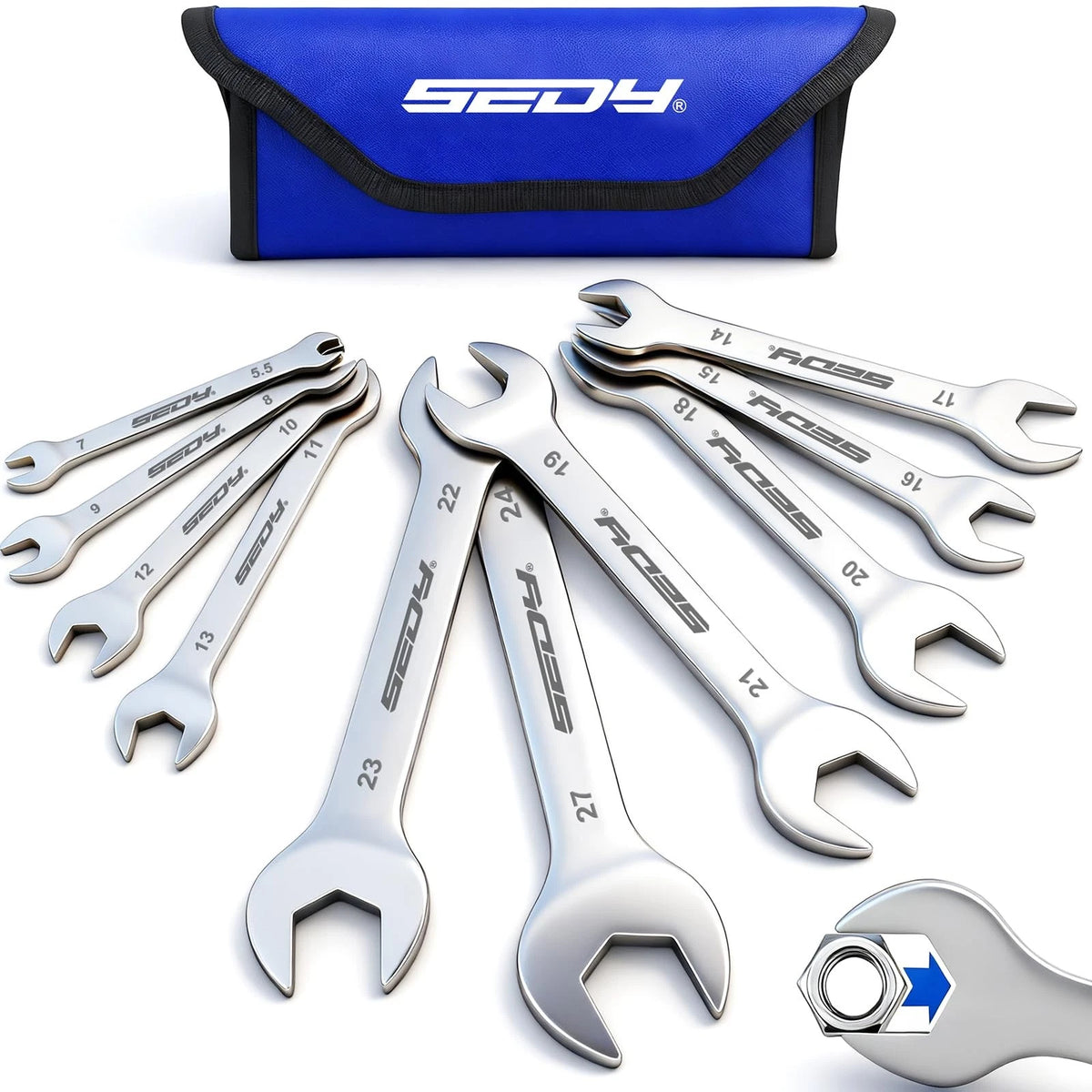 10-Piece Open-End Wrench Set for Metric Sizes 5.5–27mm (Slim 3mm Thickness)