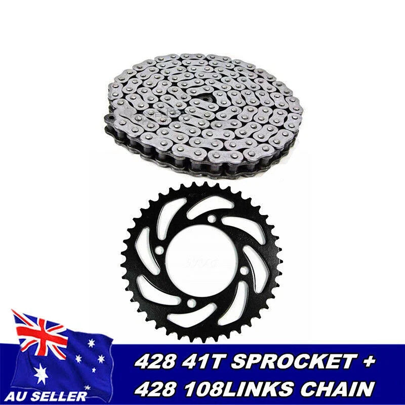 76mm 41T Rear Sprocket + 428 108L Chain for ATV Quad Dirt Bike