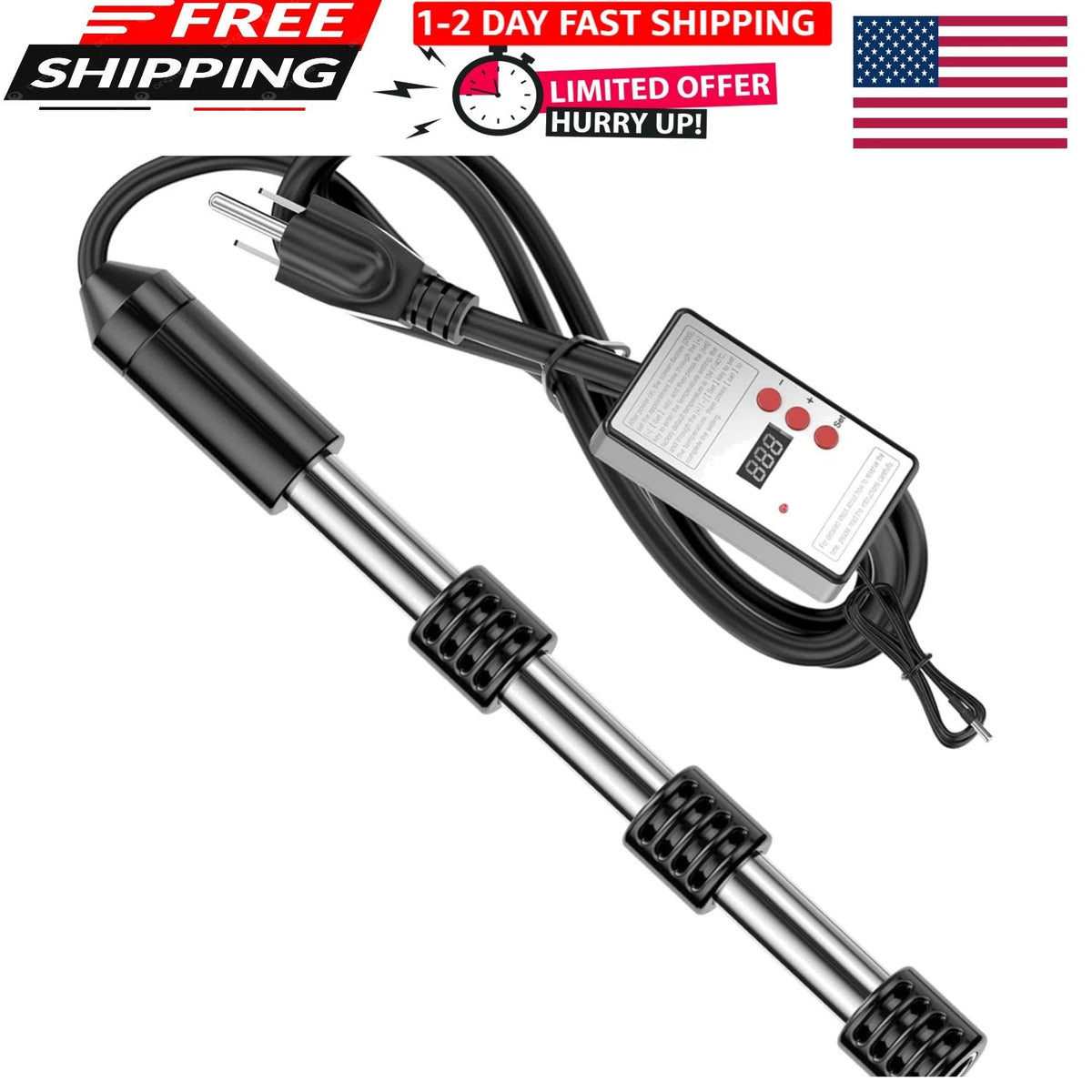2000W Portable Immersion Water Heater with Thermostat & Delayed Start