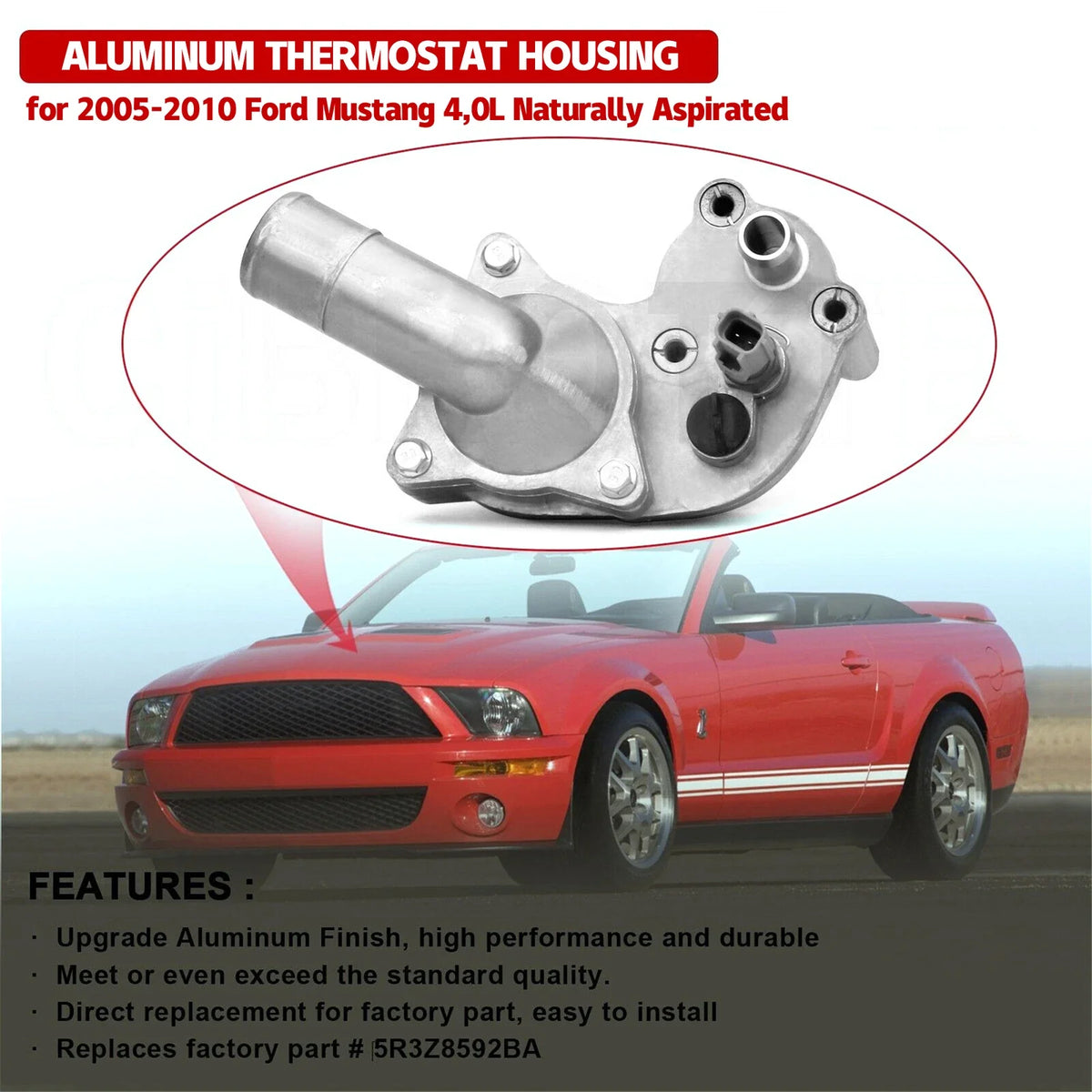 Thermostat and Aluminum Housing Kit for Ford Mustang (2005–2010)