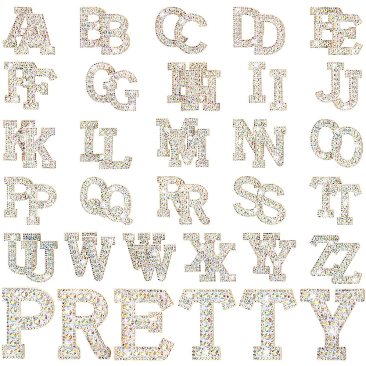 52 Pcs Rhinestone Iron-On Transfers (5.5 cm x 4.5 cm) - White AB Color