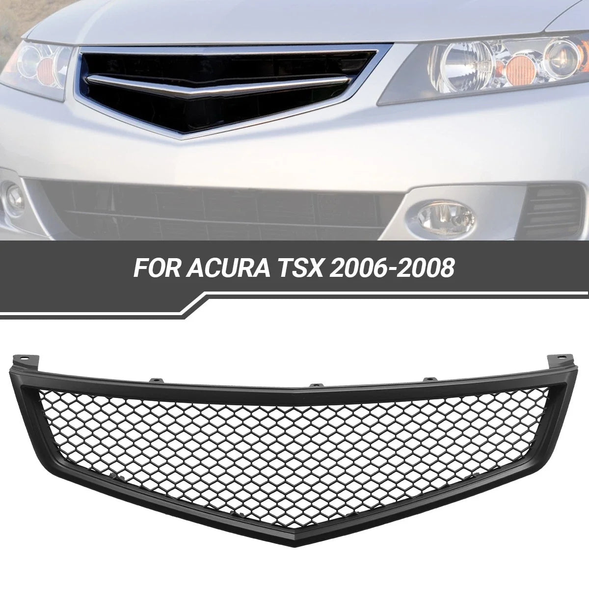 Front Bumper Grille for Acura TSX (2006–2008) Matte Black