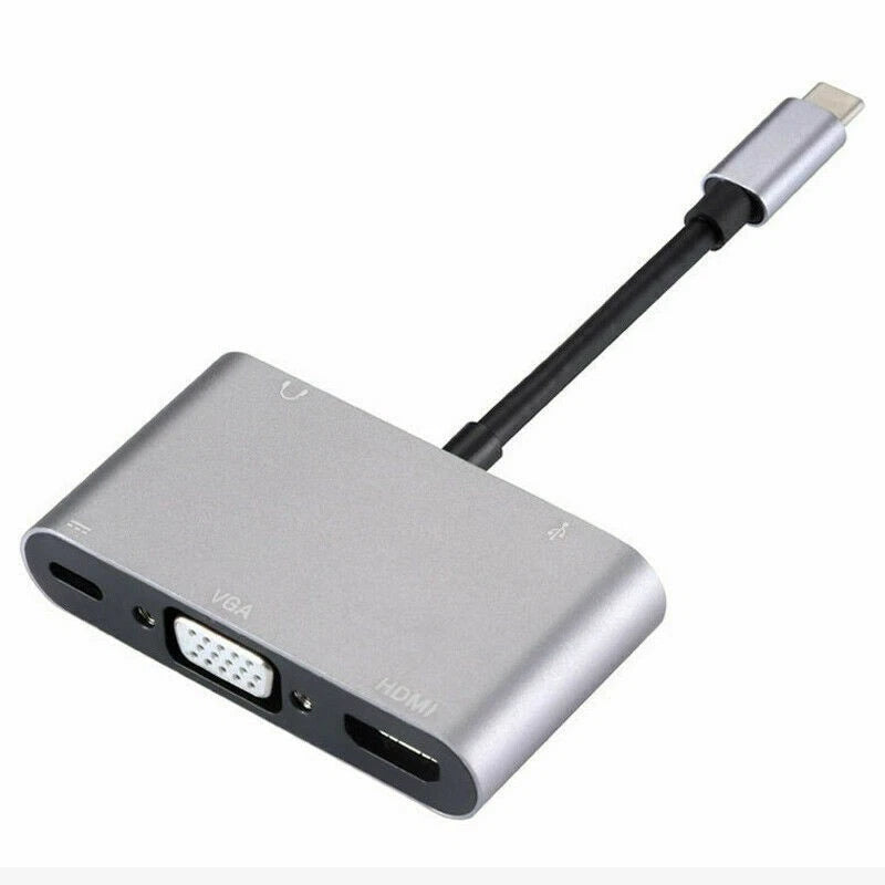 5-in-1 USB-C PD Type-C Adapter Hub for HDMI 4K, VGA 1080P