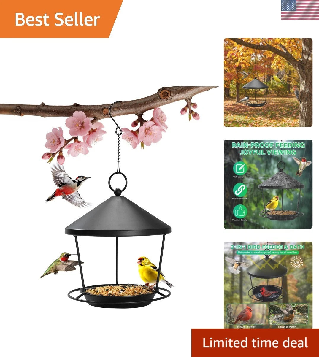 Serene Outdoor Hanging Bird Feeder with Bath for Bird Lovers