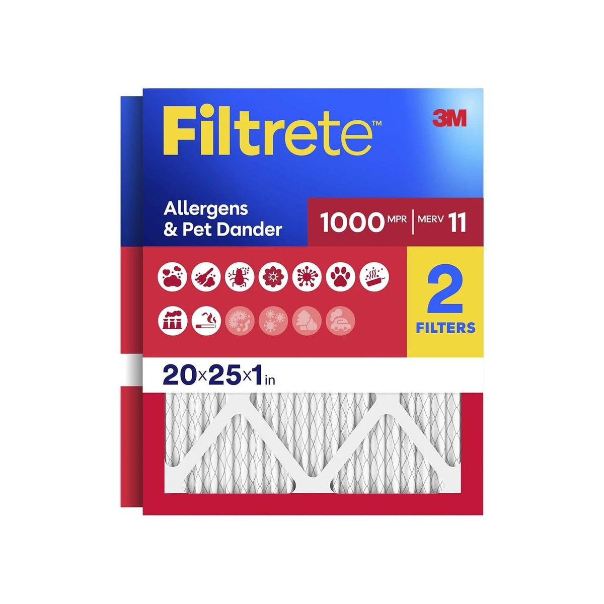 2-Pack 20x25x1 Air Filter MERV 11 Pleated for HVAC Furnace AC