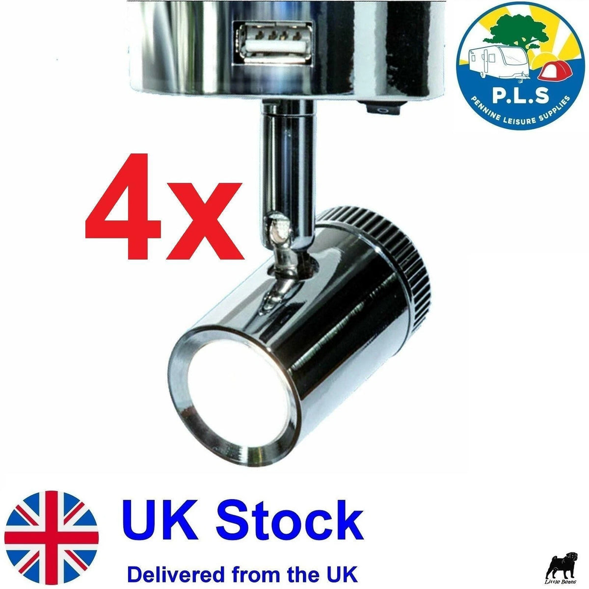 4X LED Chrome Dimmer Spotlight for Caravan Boat (PO788)