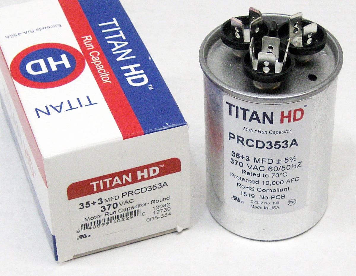 Dual Capacitor 35/3 MFD/UF for HVAC Round Motor (TitanHD PRCD353A)