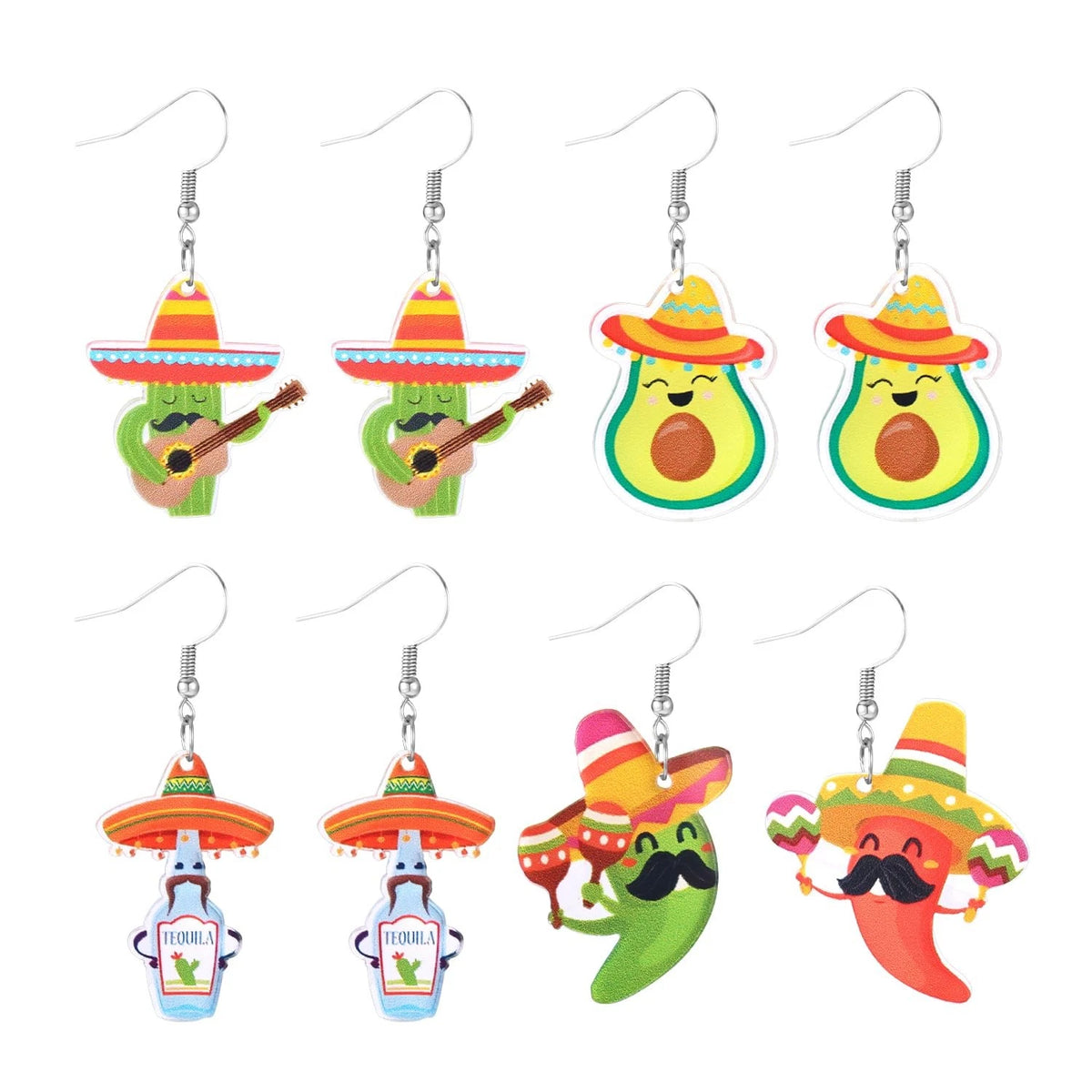 Set of 4 Colorful Acrylic Earrings for Cinco De Mayo